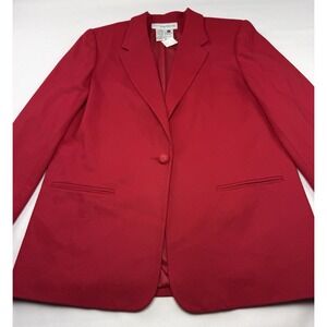 Sag Harbor Wool Blazer Jacket Womens 12 Red One Button Minimalist Pockets Career